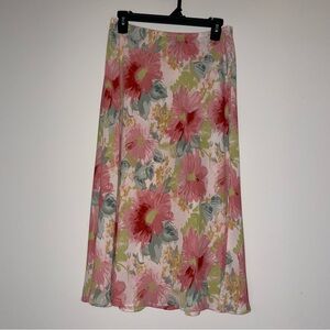 Leslie Fay Vintage Midi Colorful Floral Tropical Bright 10P A Line Skirt